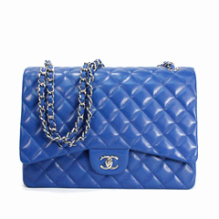 샤넬 램스킨 클래식 맥시 블루/은장