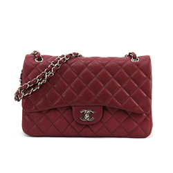 샤넬 클래식 램스킨 라지 더블플랩 와인/은장