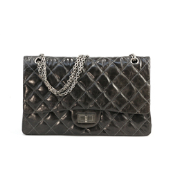 샤넬 빈티지 메탈릭 32cm 점보 칼프스킨 다크 그레이/은장