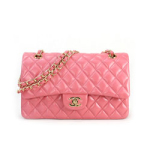 샤넬 12년 신상 클래식 램스킨 미듐 핑크/금장