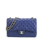샤넬 클래식 램스킨 라지 더블플랩 블루/금장