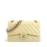 샤넬 클래식 램스킨 라지 더블플랩 아이보리/은장