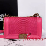 샤넬 리얼 스네이크스킨 보이백 미듐 핫핑크