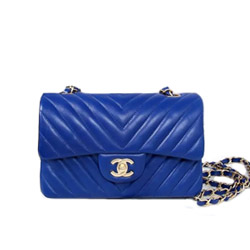 샤넬 1116 램스킨 플랩백 코발트 블루 20cm 금장