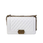 샤넬 캐비어 보이백 화이트/금장 25cm