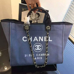 샤넬 캔버스 도빌백 라지 블루