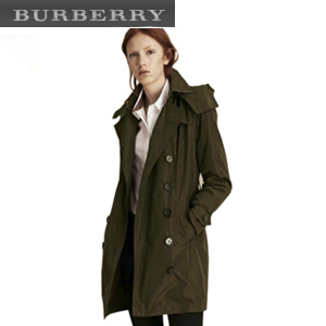 버버리 디태처블 후드 타프타 트렌치코트 다크올리브