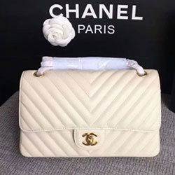샤넬 캐비어 쉐브론 클래식 미듐 [화이트/아이보리]